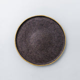 Salad plate. Dessert plate. Rustic, yet chic and fancy dinnerware collection. Gold rim on the edge of each plate enhances irregularity of the shape and the organicity of the material.