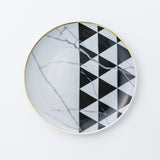 Salad plate. Dessert plate. Elegant and classic dinnerware collection inspired by marble and decorated with gold. Timeless dinner plate design for your table.