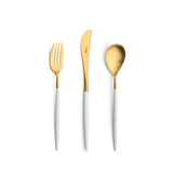 Sleek, luxurious and modern Cutipol cutlery pieces. Gold plated stainless steel with subtle design of white resin handle
