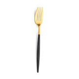 Dinner fork. Sleek, luxurious and modern Cutipol cutlery pieces. Gold plated stainless steel with subtle design of black resin handle