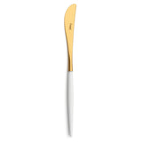 Dinner knife. Sleek, luxurious and modern Cutipol cutlery pieces. Gold plated stainless steel with subtle design of white resin handle