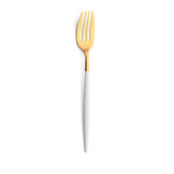 Dinner fork. Sleek, luxurious and modern Cutipol cutlery pieces. Gold plated stainless steel with subtle design of white resin handle