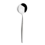 Sleek, luxurious and contemporary Cutipol cutlery pieces. Stainless steel, narrow, rounded handles and moon-inspired spoon heads