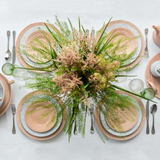 Subtle and modern pink dinnerware set that was inspired by the renascence tiles.