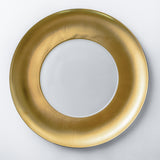 Charger plate. Elegant and luxurious white dinnerware set with gold rim.