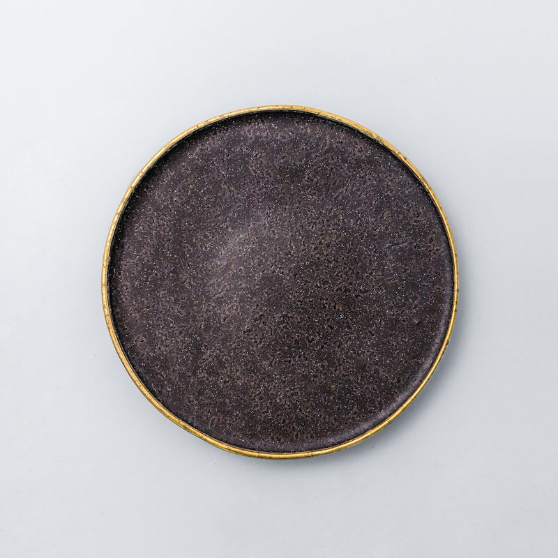 Salad plate. Dessert plate. Rustic, yet chic and fancy dinnerware collection. Gold rim on the edge of each plate enhances irregularity of the shape and the organicity of the material.