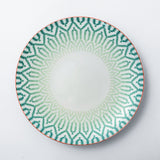 Dinner plate. Dinnerware set with bright colour, modern floral notes, geometric patterns, tropical vibe.