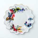 Dinner plate. Modern and vibrant dinnerware set with tropical flower and fireflies motives.