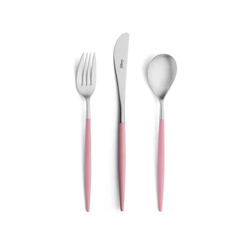 Sleek, luxurious and modern Cutipol cutlery pieces. Matte stainless steel with subtle design of pink resin handle