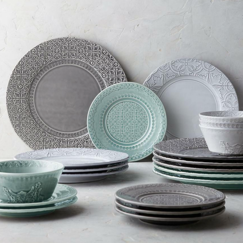 Subtle and modern blue/aqua green dinnerware set that was inspired by the renascence tiles.